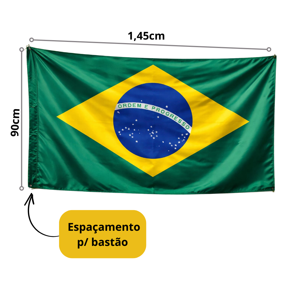 Bandeira Do Brasil Grande 1,45x90m Espaço Para Bastão Haste Copa do Brasil Decoração Casa Festa Futebol Brasileiro