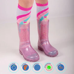 Kit Bota + Meia Galocha Menina Feminina Infantil Impermeável Transparente Meia Colorida Macia Leve
