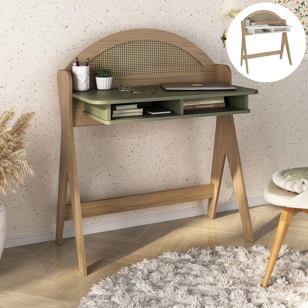 Escrivaninha Mesa Computador Home Office Estudos Palha Palhinha Nichos Ceci MDF Artely