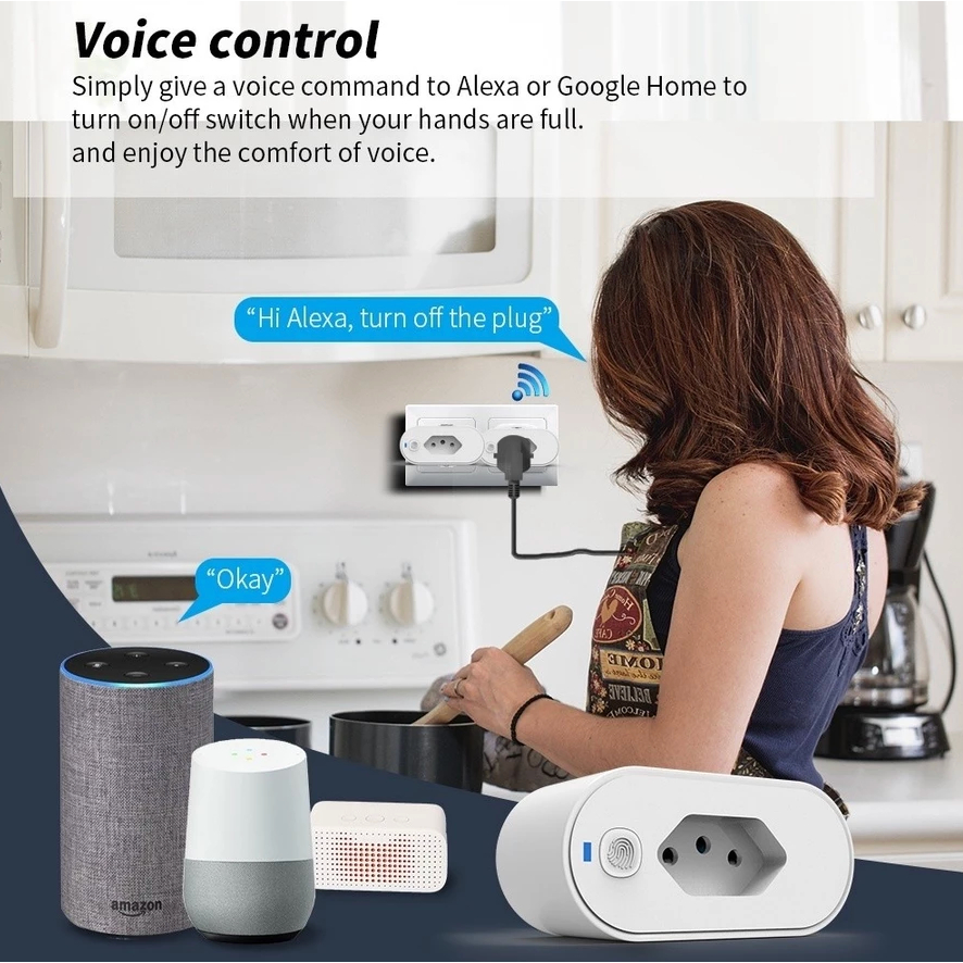 Kit 3 SMART PLUG-Adaptador de soquete Wi-Fi Tuya Smart Life App Control Alexa Google Home Adaptador de soquete 16A — imagem 2 de 2