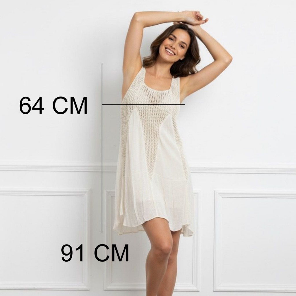 Saída de Praia Bata Feminina Crochê Tamanho Único Veste M ao 48 Moda Praia Elegante Cru Branco