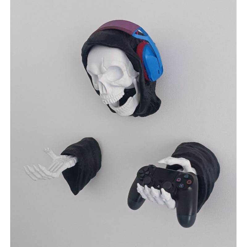 Suporte Gamer Caveira para Headset e Controle de Parede