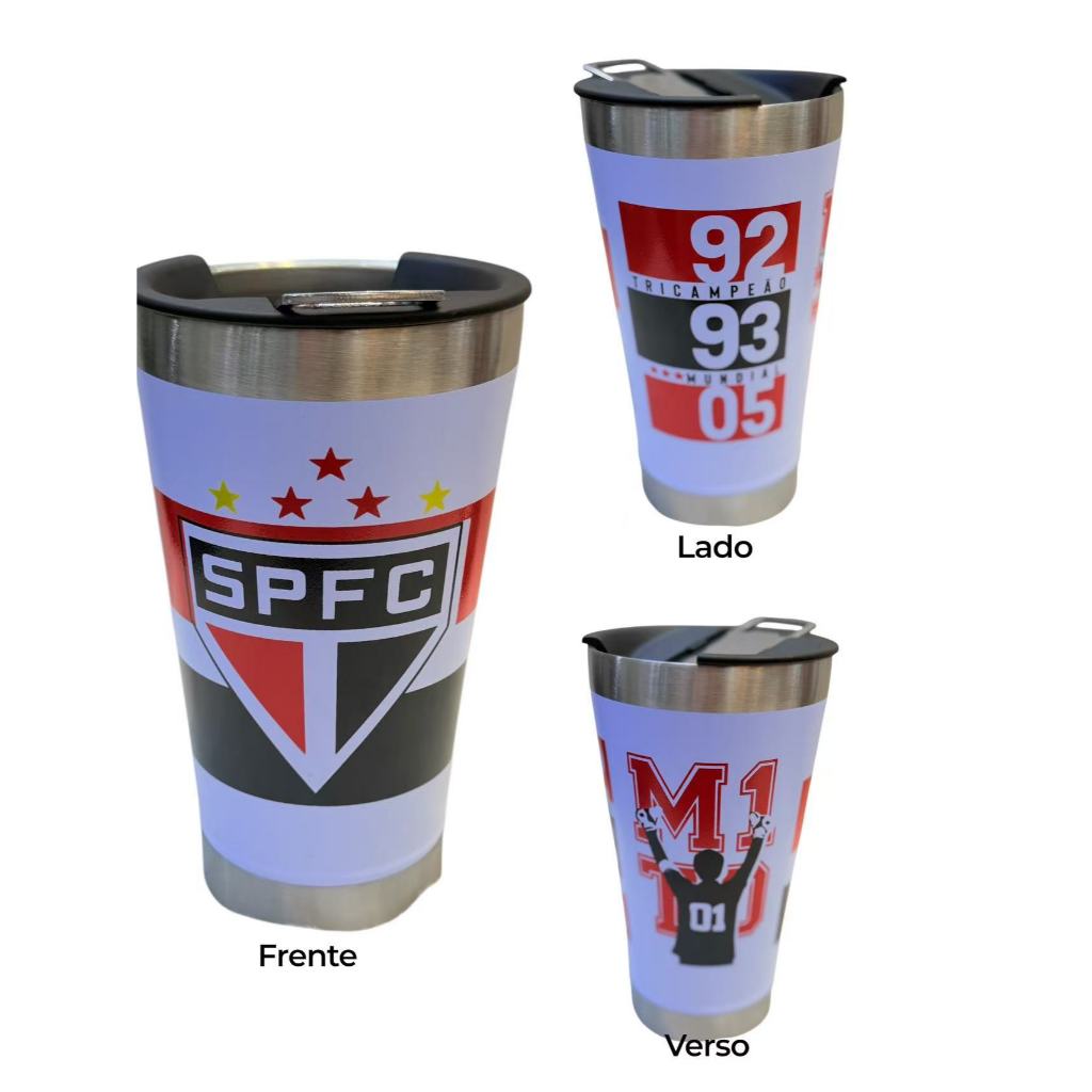 Copo Térmico São Paulo Personalizado a Laser Tampa e Abridor 473ML em Oferta na Shopee