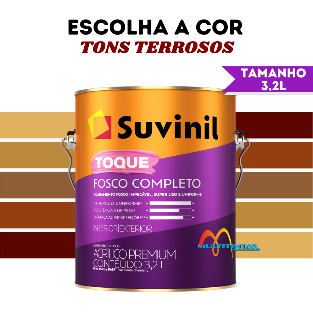 Tinta Acrílica Fosco 3,2l Tons Terrosos Parede Toque Fosco Completo Suvinil Marrom Caramelo