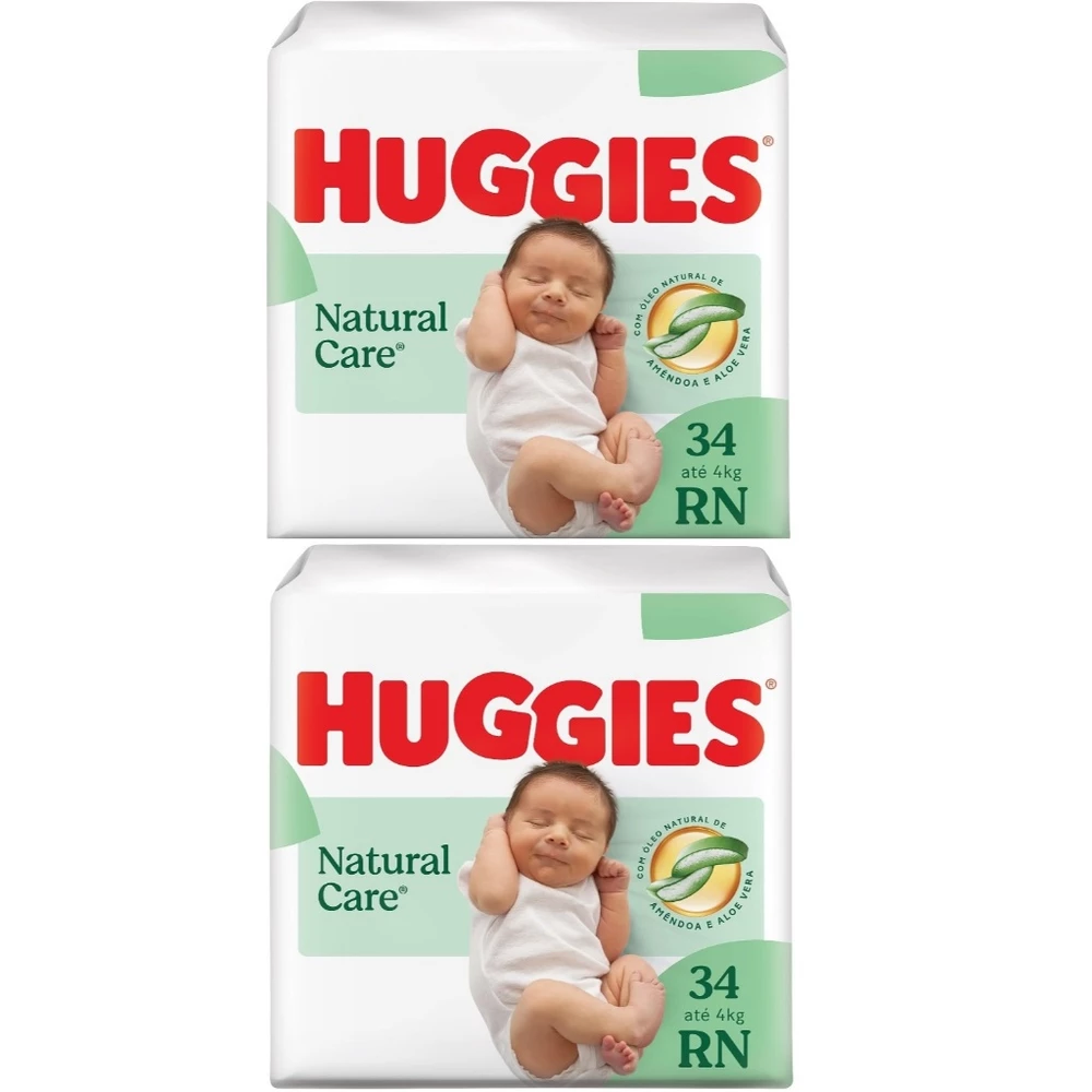 2ptes Fralda Huggies Natural Care RN 34un Cada