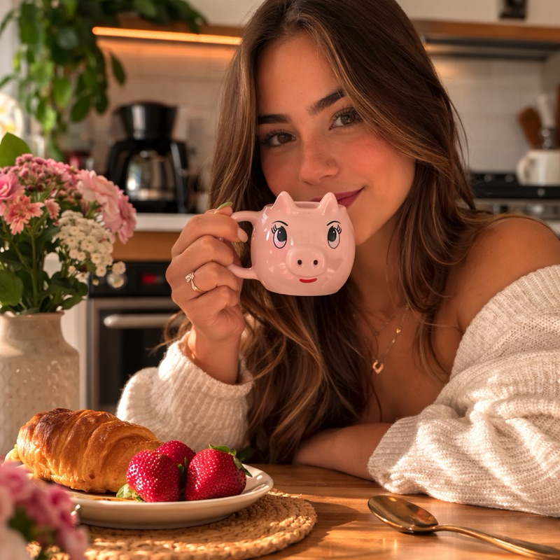 Xícara Peppa Pig 100ml Porcelana | Xícara Porquinha Rosa Fofa 3D para Café | Mini Caneca Presente Criativo