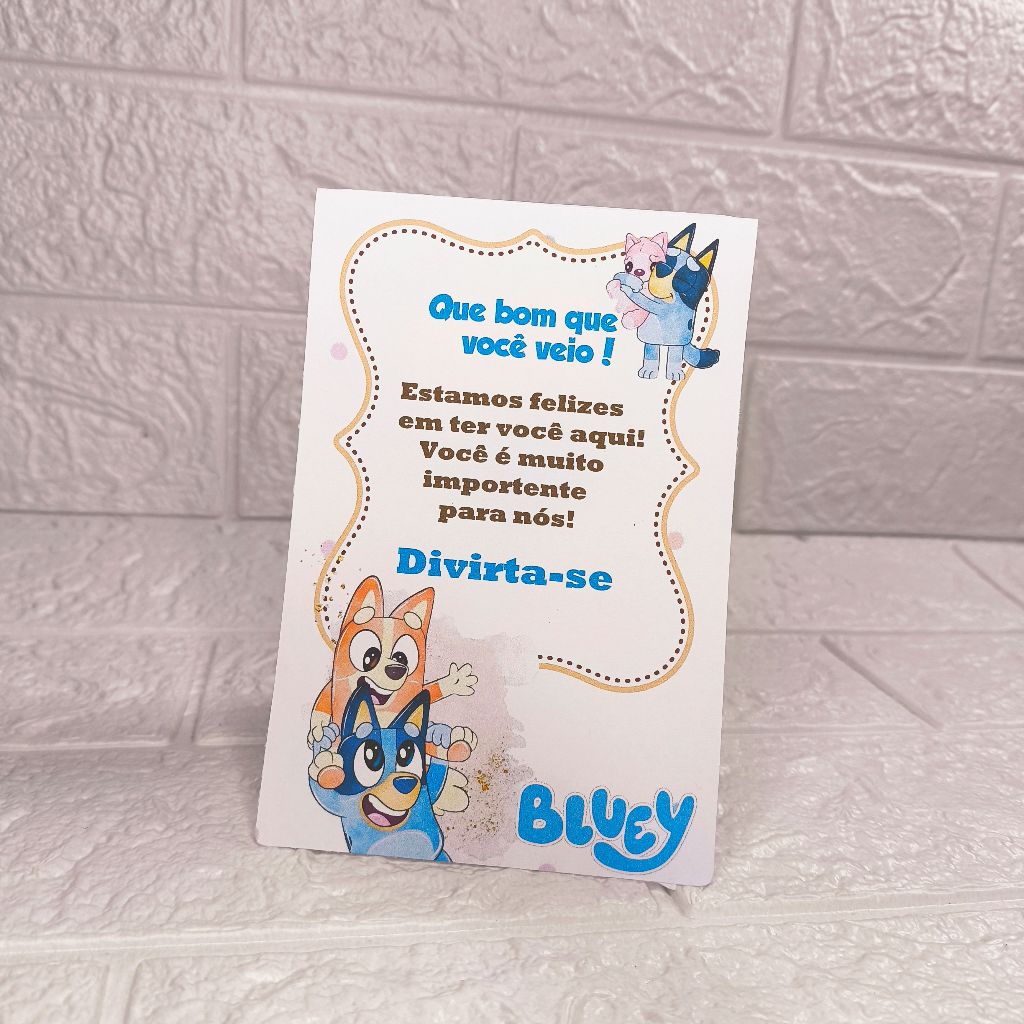 Plaquinha de mesa Bluey Plaquinha de agradecimento Bluey