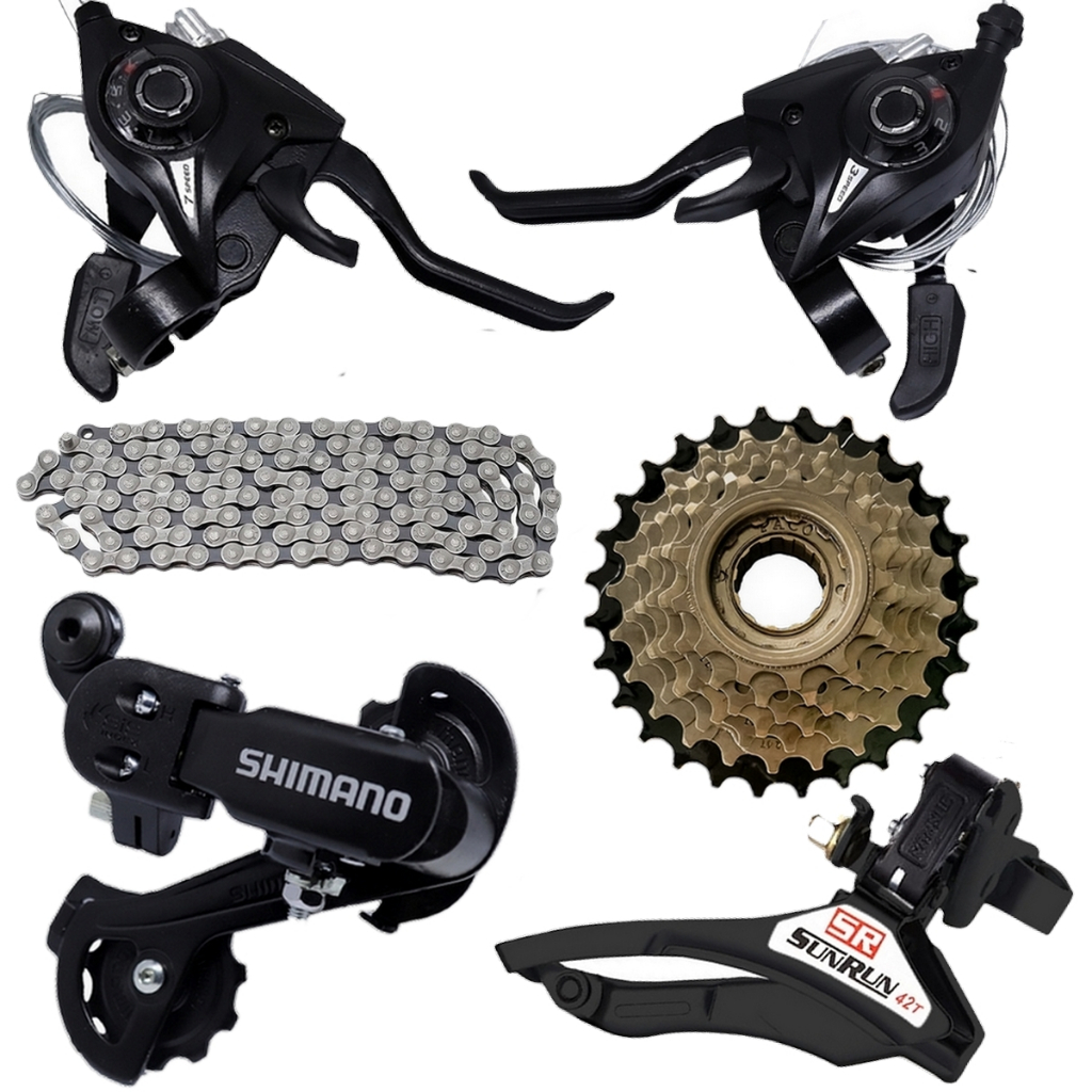 Passador Alavanca Rapid Fire Catraca Corrente PACO 21v Câmbio Dianteiro Sunrun 42D + Câmbio Traseiro Shimano