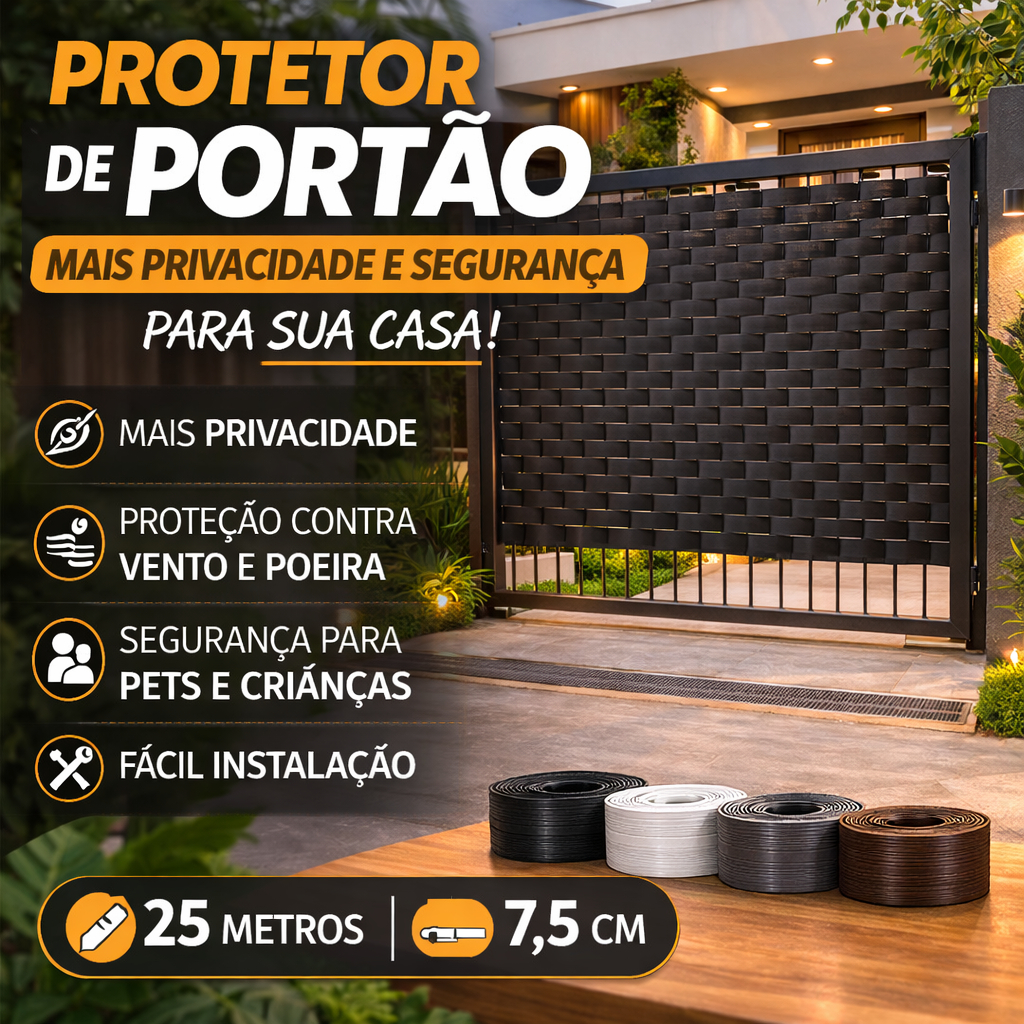 Protetor Fechamento Portão Grade Varanda Preto Branco Cinza Marrom com material de fixação
