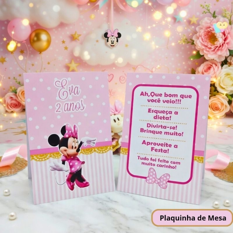 Kit Plaquinha de Agradecimento Minnie Rosa - Personalizados- Lembrancinha- Festa- Aniversário- Decoração