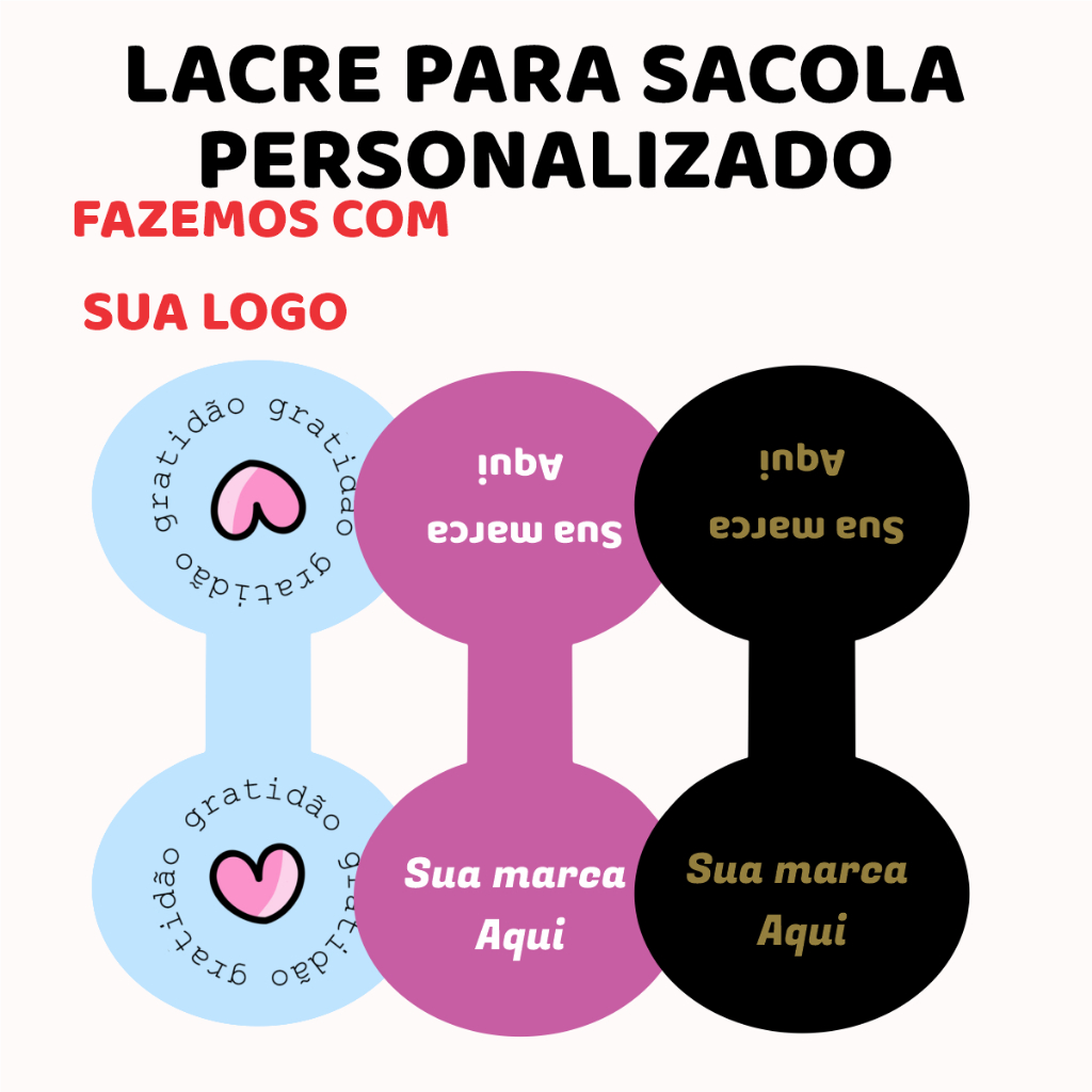 500 Adesivos Fecha Sacola Lacre Personalizado Loja 6x3 Cm 25/50/100/250