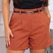 Short alfaiataria feminina social lizo com zíper lateral com cinto bolso funcionais acompanha cinto verão 2026