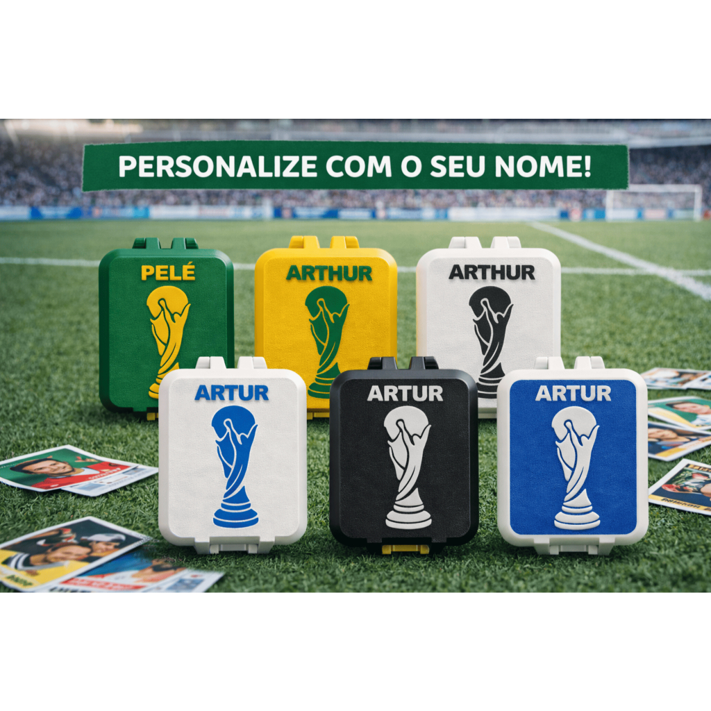 Porta Figurinha Copa do Mundo 2026 Personalizada - Estojo Organizador Album Copa Resistente Guardar Figurinhas