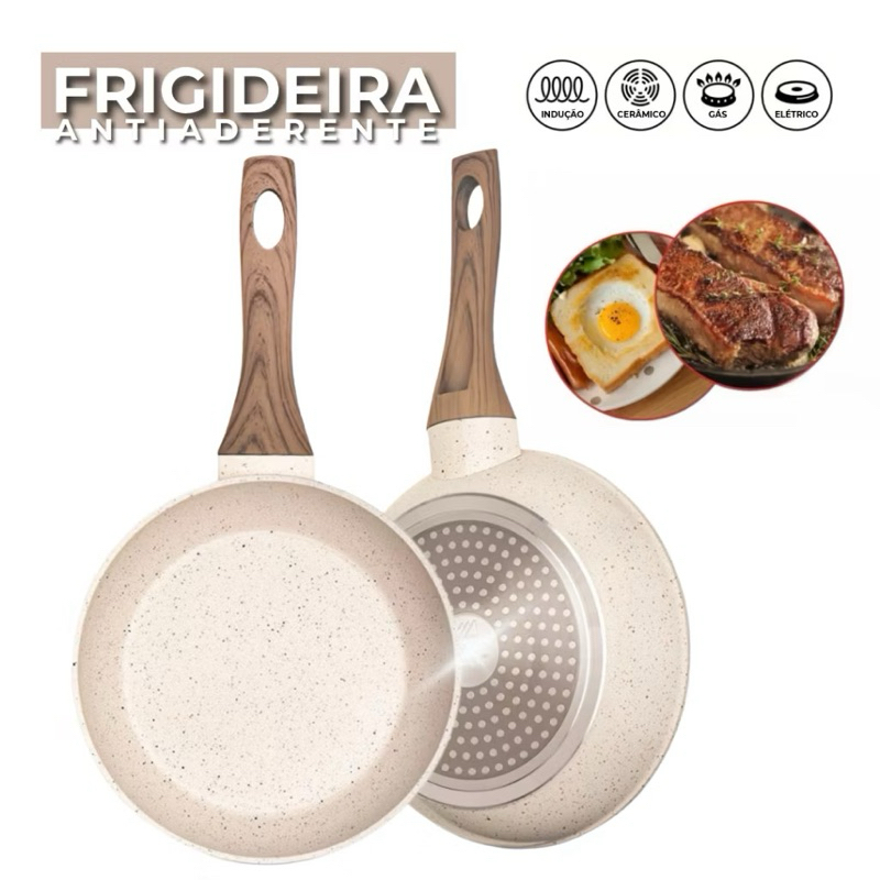 Imagem Frigideira Antiaderente Não Usa Óleo Cerâmica Vanilla Cream Grafite Fundo Triplo Premium Indução