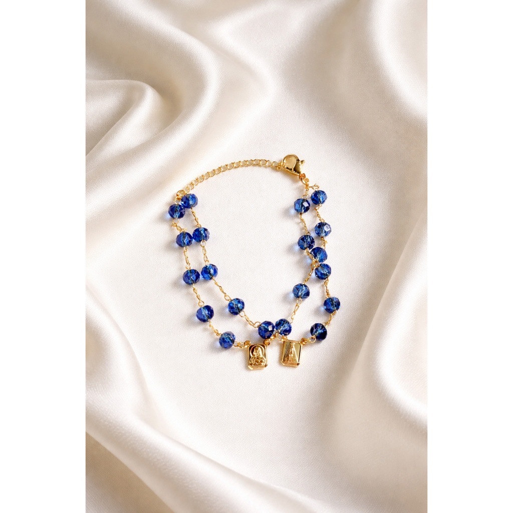 Pulseira Escapulário Feminina Cristal Folheada a Ouro Religiosa Nossa Senhora Aparecida 22CM