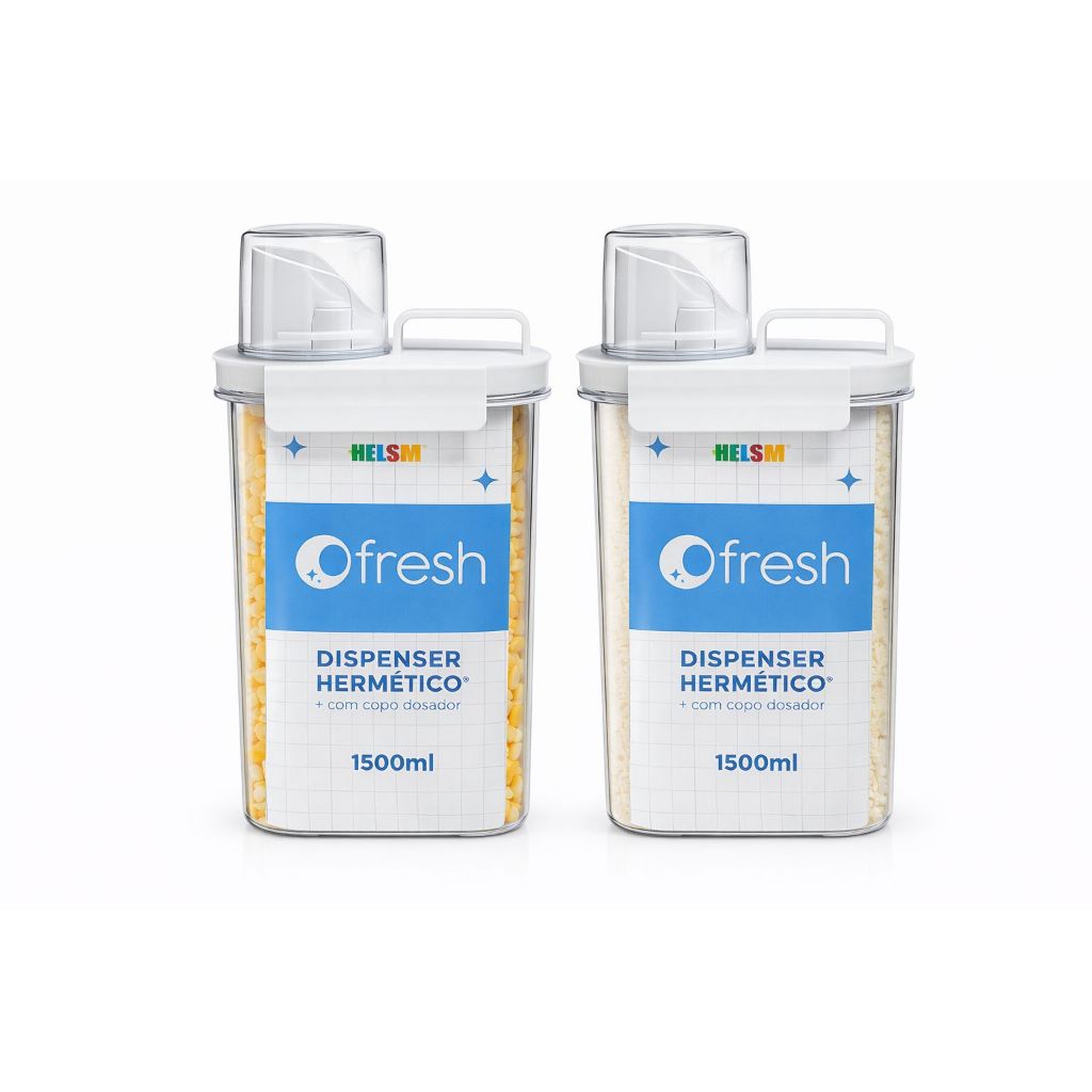 Kit organizador lavanderia 2 peças 1500ML com Copo Dosador para Grão Arroz e Cereais