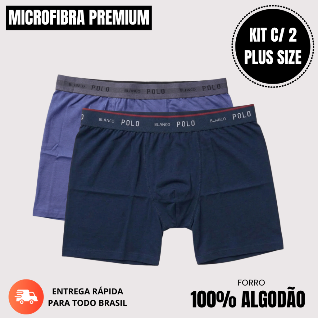 Kit 2 Cuecas Boxer Plus Size Masculina XG XGG Poliamida Premium Pollo Tamanho Especial G1 G2