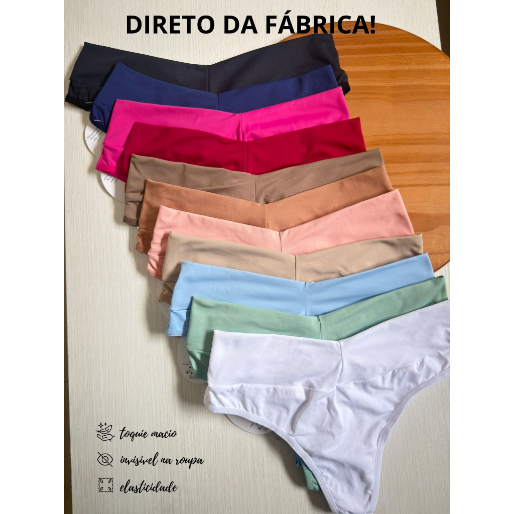 KIT 10 calcinhas fio duplo poliamida c/ lateral dupla e forro de algodão - não marca na roupa