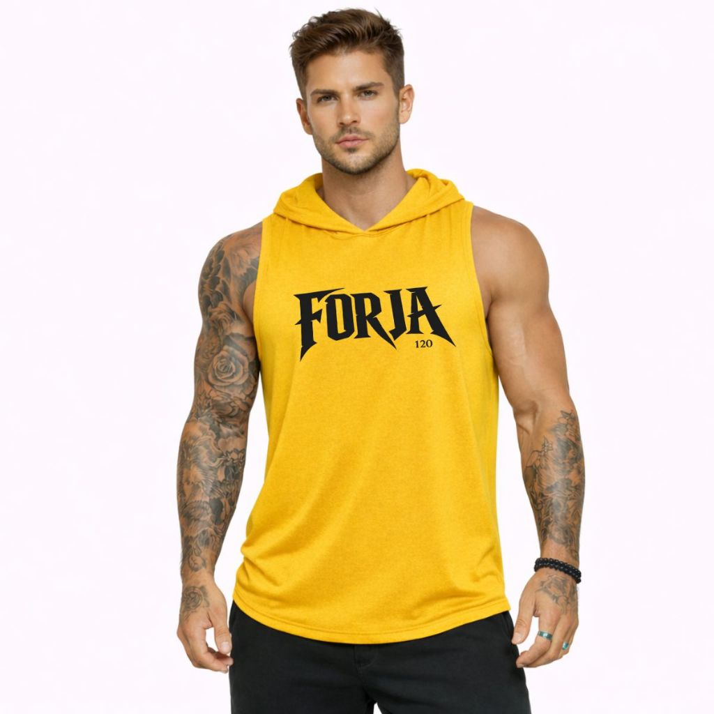 Regata Com Capuz Masculina Estampada Forja Treinão Academia Não Transpira Cavada Moderna