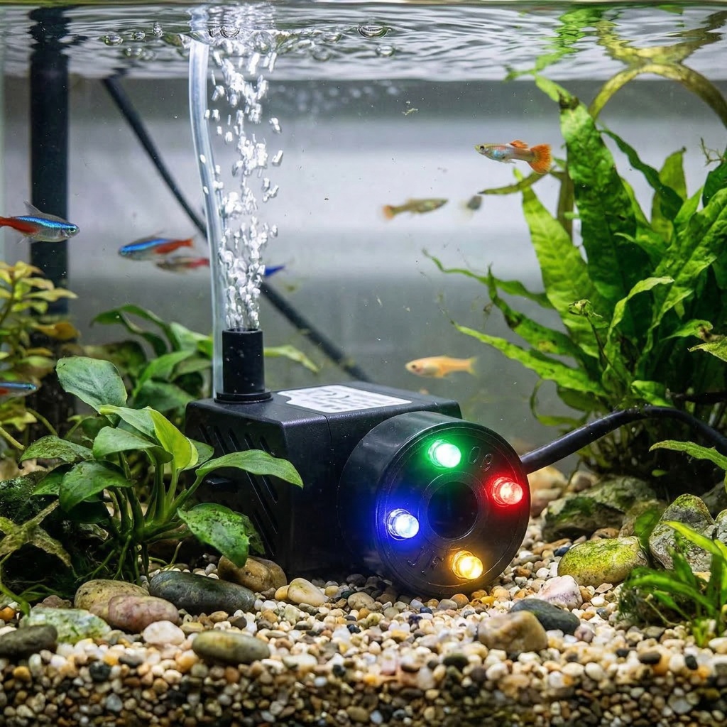 Motor Bomba Submerso 4W Bivolt Para Aquário Fonte Pet Com LED Silenciosa