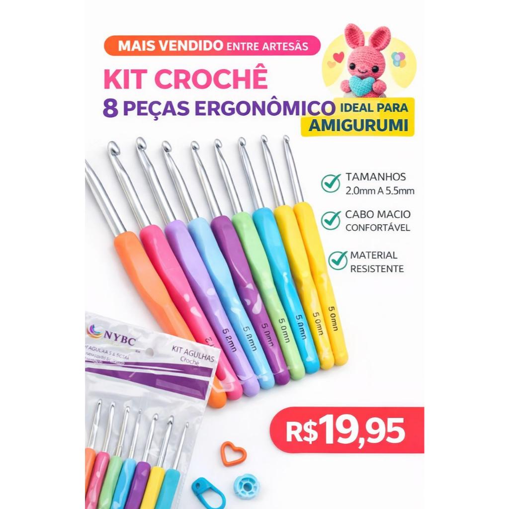 Kit 8 Agulhas de Crochê Ergonômicas NYBC 2mm a 5.5mm Coloridas – Agulha Crochê Profissional para Amigurumi e Artesanato em Oferta na Shopee