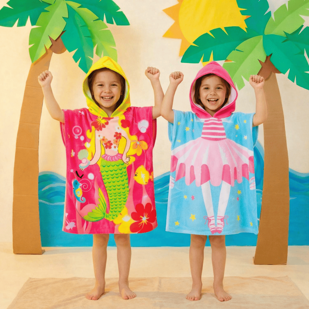 Kit 2 Toalhas Poncho Infantil menina Estampada Secagem Rápida Praia Piscina Banho Com Capuz chessed