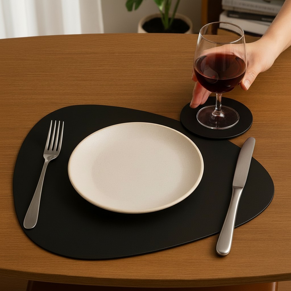 Kits Jogo americano para mesa em couro + porta copos 2 ou 4 ou 6 8 ou 10 pçs
