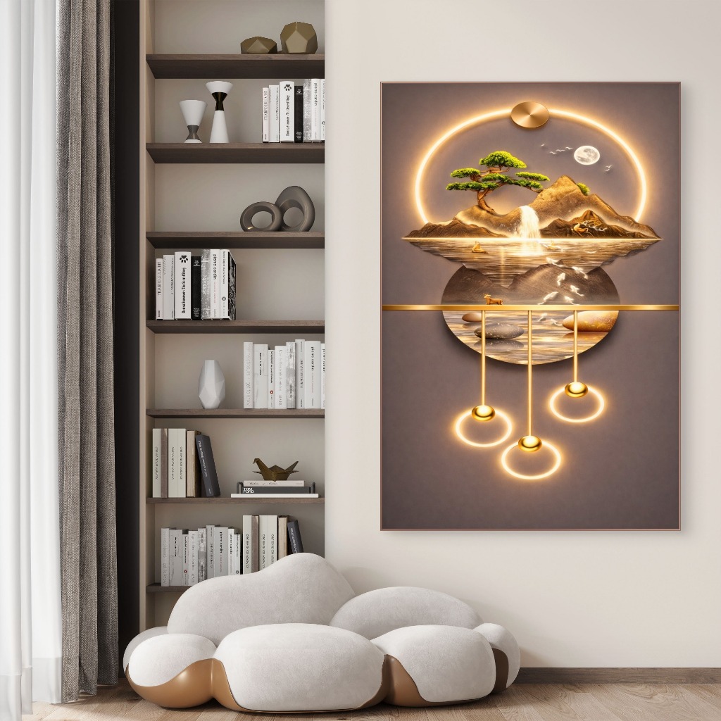 Quadro Decorativo Abstrato Ilha Nórtico Dourado Gold Casa Sala Quarto