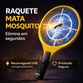 Raquete Elétrica Mata Mosquito Recarregável Bivolt Para Casa | Elimina na Hora em Oferta na Shopee