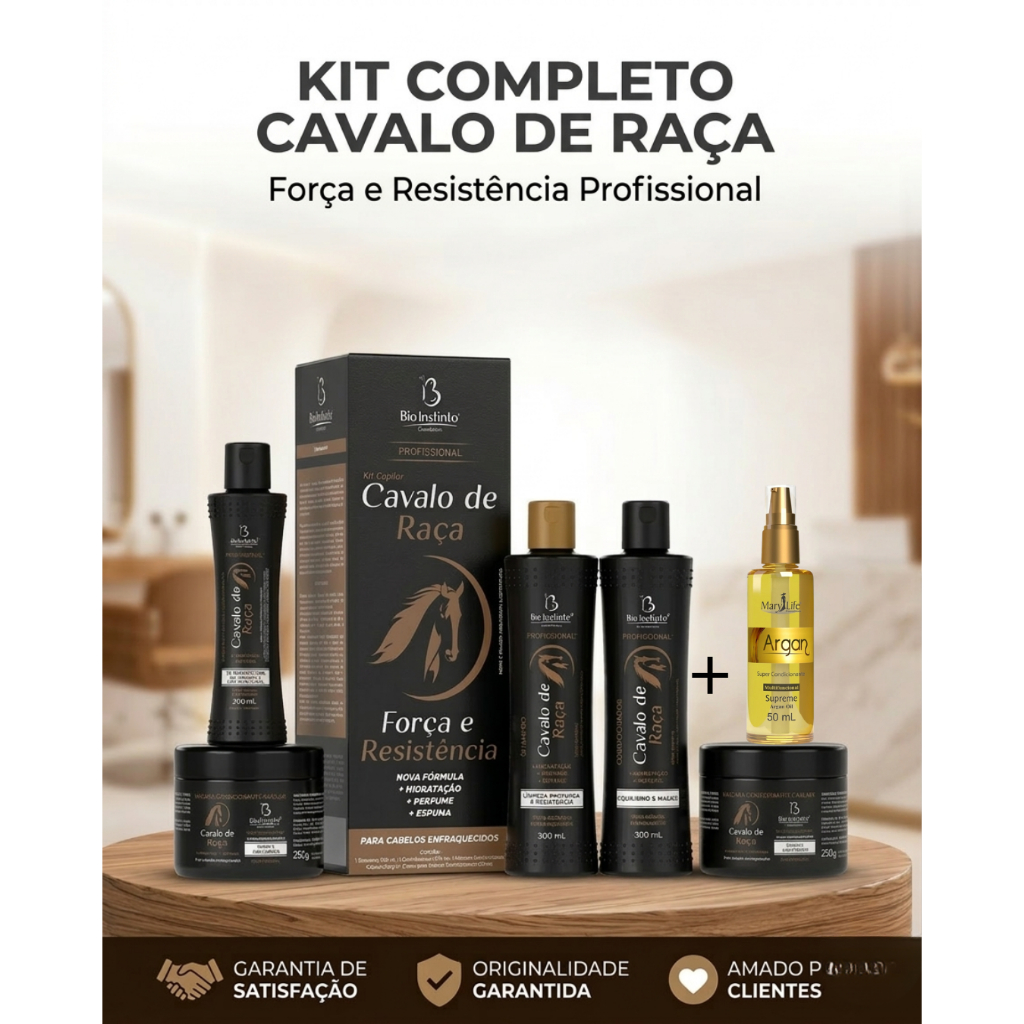 Kit shampoo e condicionador máscara de hidratação leave in óleo para cabelo Argan Cavalo de raça Antiqueda e crescimento