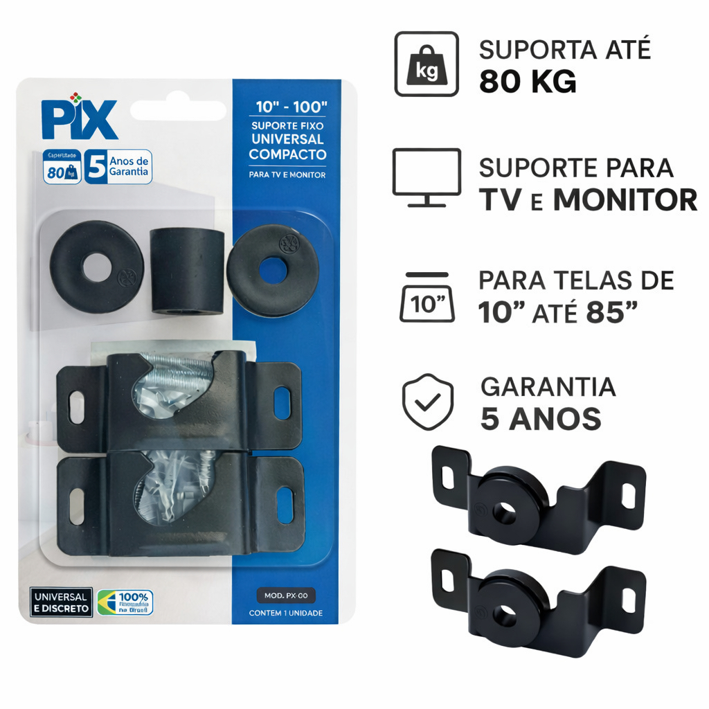 Suporte de Parede TV e Monitor 10 a 100 Polegadas Até 80kg Universal Fixo Resistente kit instalação