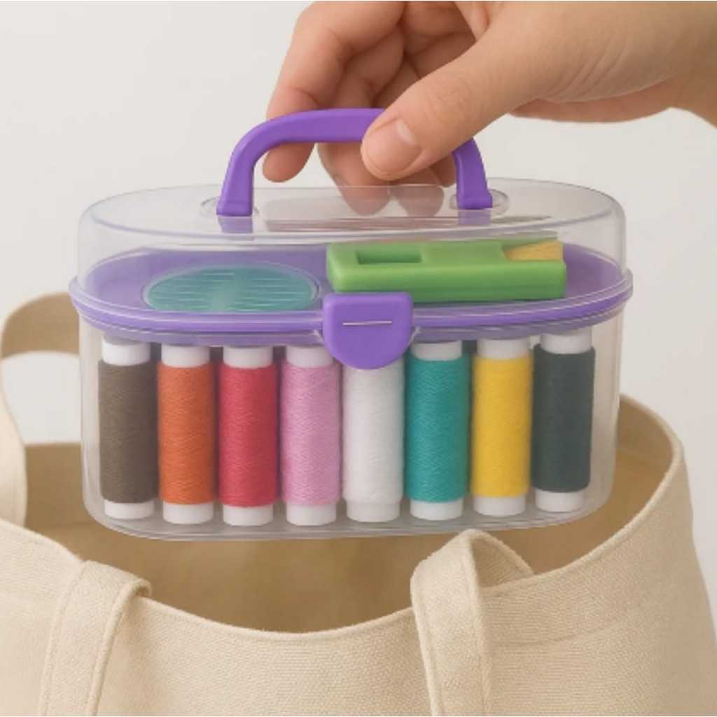 KIT COSTURA  MALETA COM 46 PEÇAS LINHA TESOURA FITA METRICA AGULHA