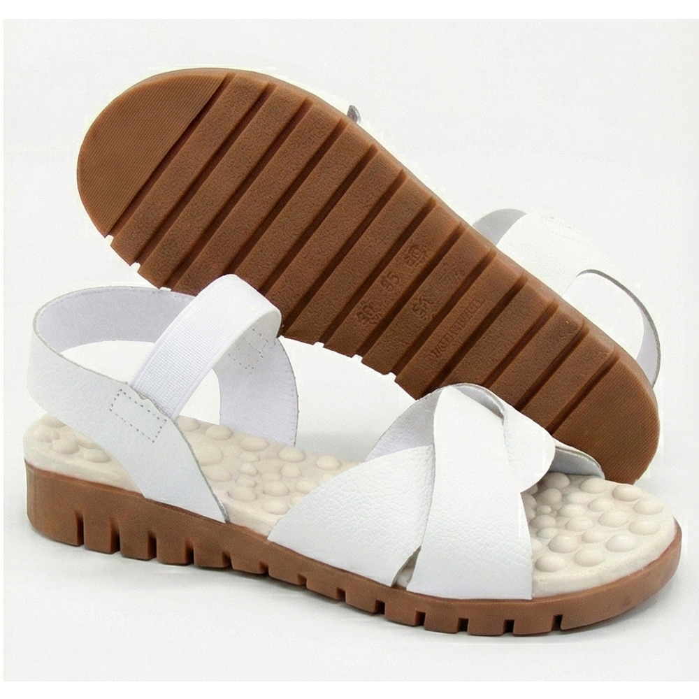 Sandália Feminina Ortopédica em Couro Casual Tiras Cruzada Rasteira Leve Macia Anatômica Confortável