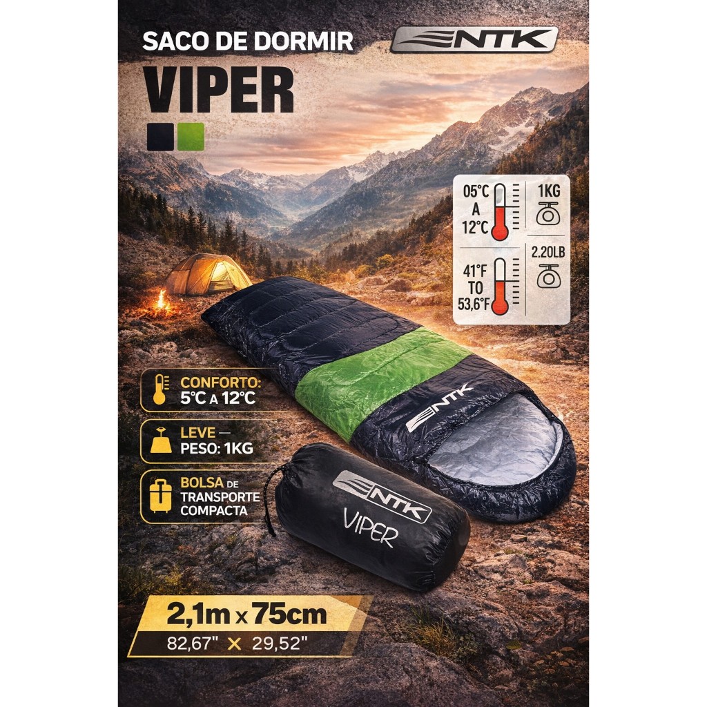 Saco de Dormir Viper Camping Nautika Térmico 5 A 12º com Capuz Acampamento em Oferta na Shopee