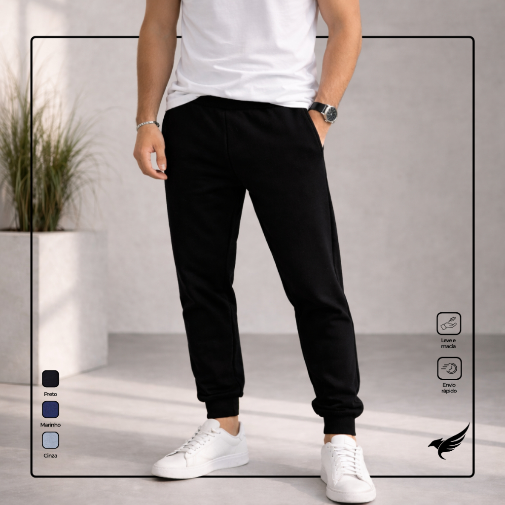 Calça Moletom Jogger Masculina Com Punho