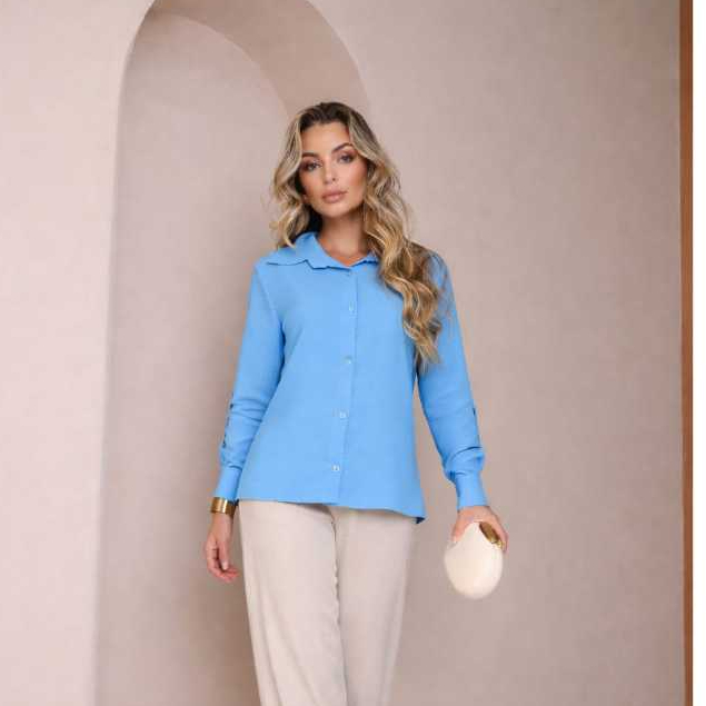 CAMISA FEMENINA SOCIAL TECIDO DUNA MANGA LONGA MODA CLASICA