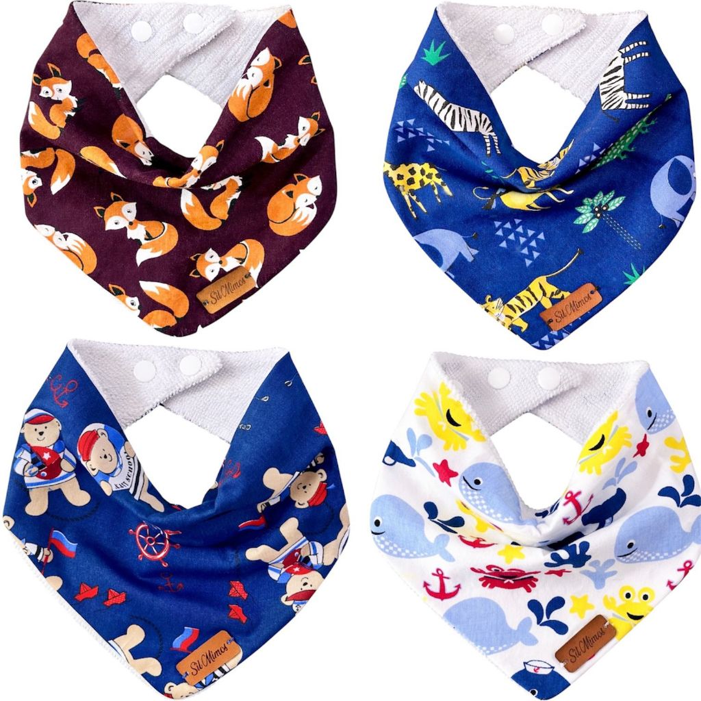 BABADOR BANDANA BEBÊ MENINO E MENINA ESTAMPADO FORRADO COM BOTÃO DE REGULAGEM