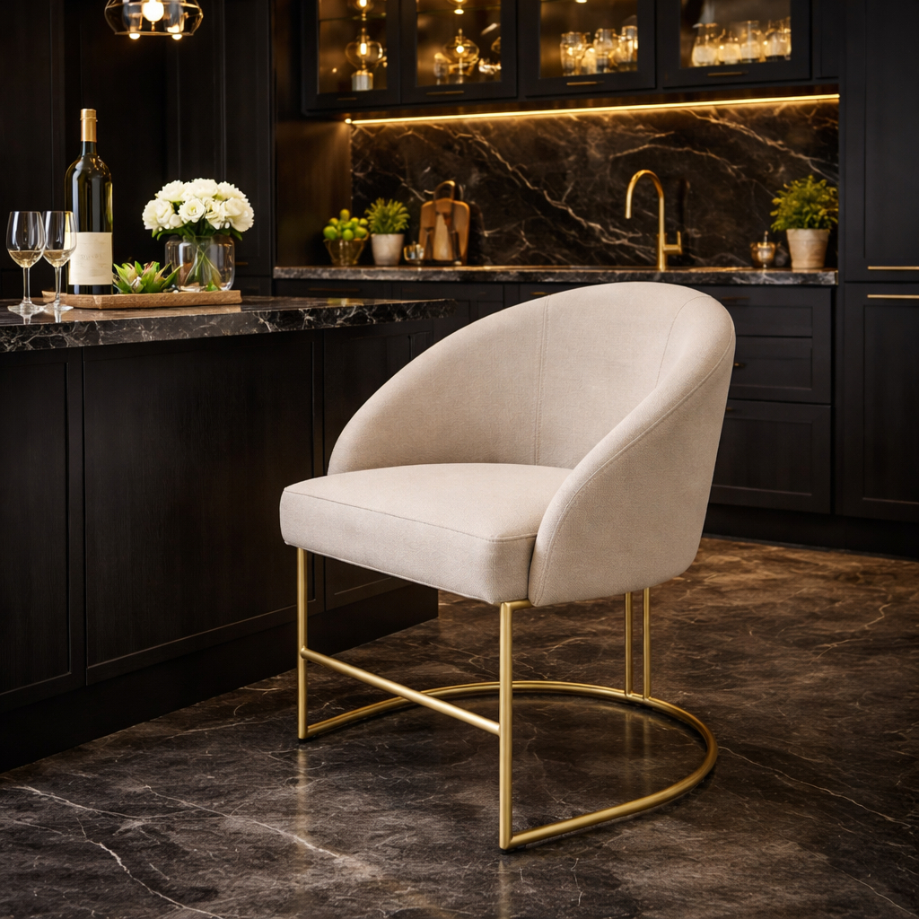 Cadeira Poltrona Lua VELUDO Base Metálica Industrial Dourado