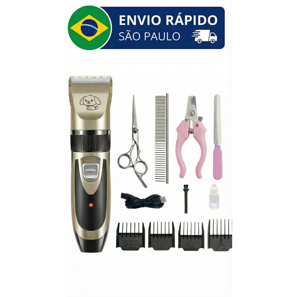 Kit Máquina de Tosa 11 Peças Profissional Cachorro Gato Pet Tosador Recarregável USB Baixo Ruído em Oferta na Shopee