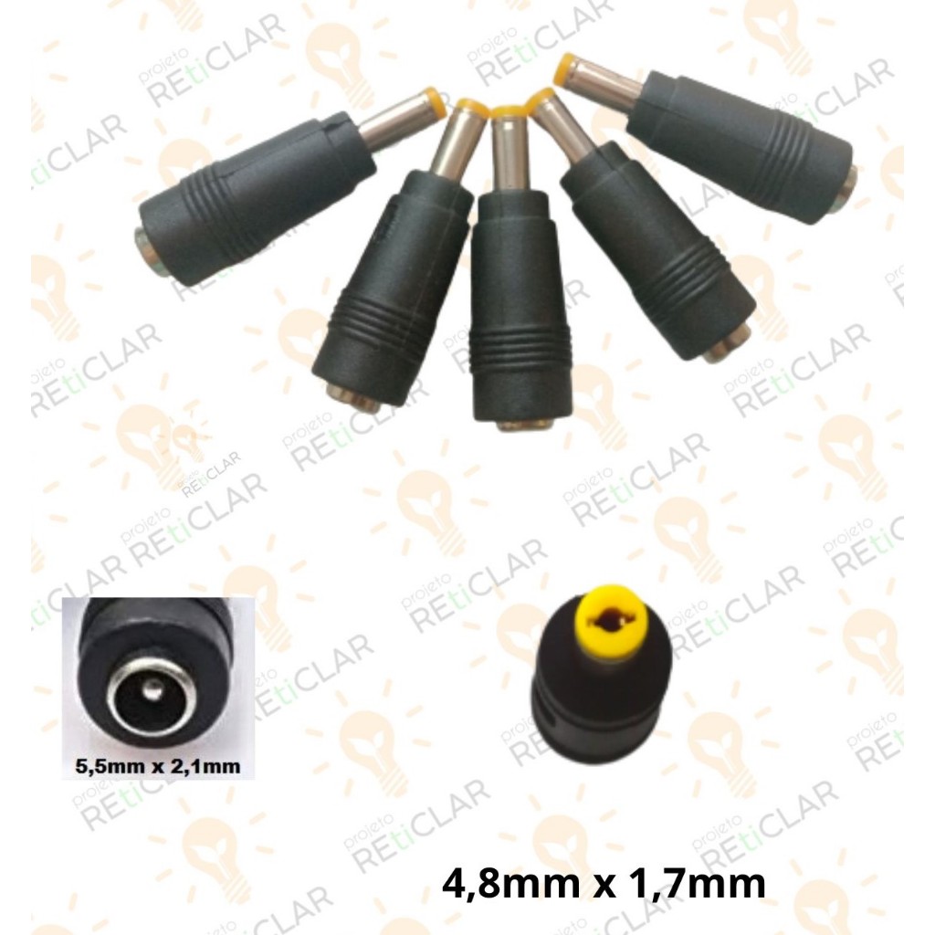 Lote 5 Plugs adaptadores de Fonte Universal, notebook ,monitor, som e outros - novo (4,8mm x 1,7mm )