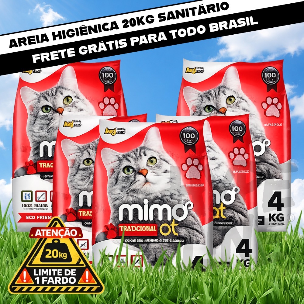 Kit Fardo 5 Pacotes 4Kg de Areia Sanitária Granulado Forma torrões Mimocat Perfumado Premium 20KG em Oferta na Shopee