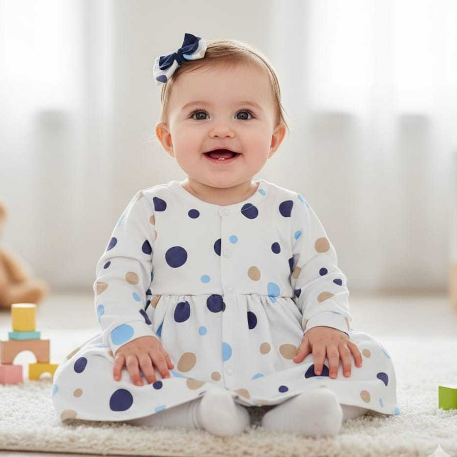 Vestido Bebê Menina Kids Manga Longa Bolas Marinho Inverno em Oferta na Shopee