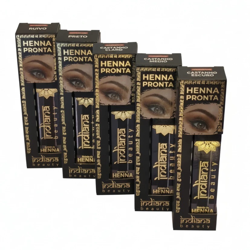 Henna Pronta Sobrancelhas Castanho Claro Médio Escuro Preto Ruivo Indiana Beauty 4 g Designer
