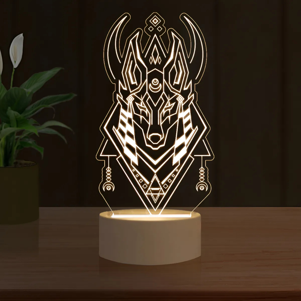 Luminária Led 3D Egito Lobo Abajur Presente Criativo Decoração