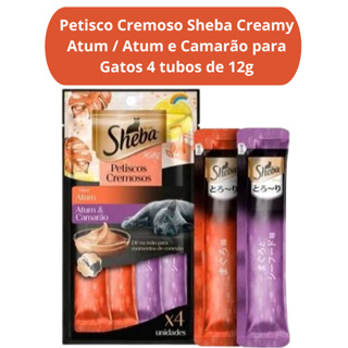 Petisco Cremoso Sheba Creamy Atum / Atum e Camarão para Gatos 4 tubos de 12g em Oferta na Shopee