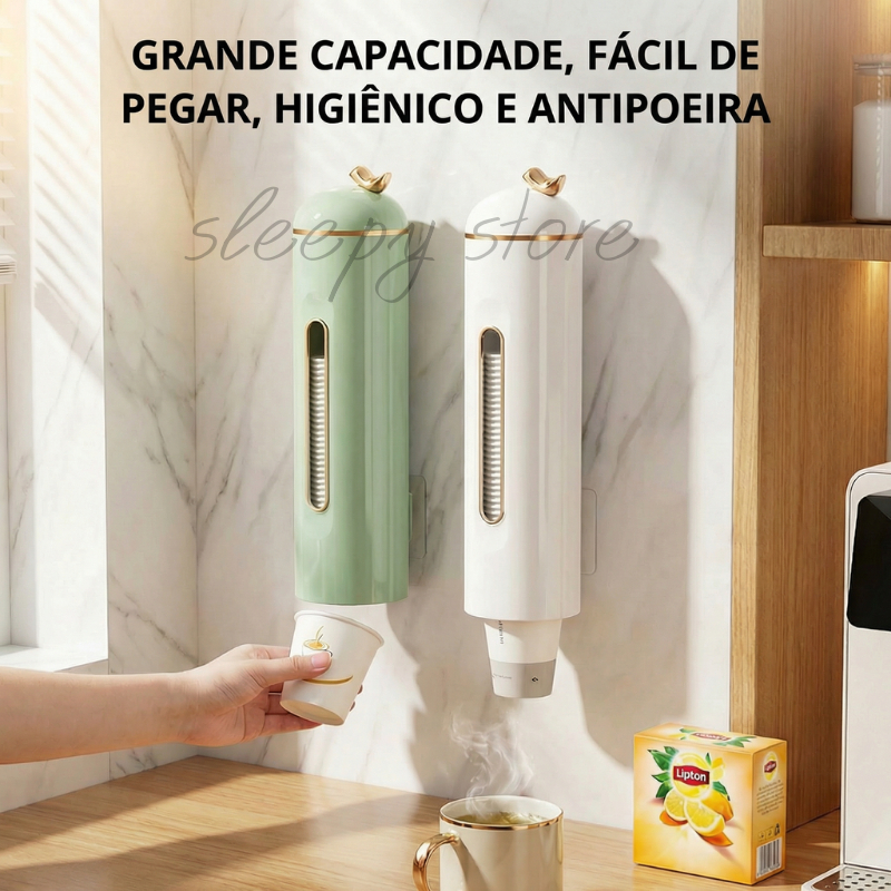 Dispensador de Copos Descartáveis Luxuoso | Montagem na Parede, Sem Perfuração Capacidade Ampla