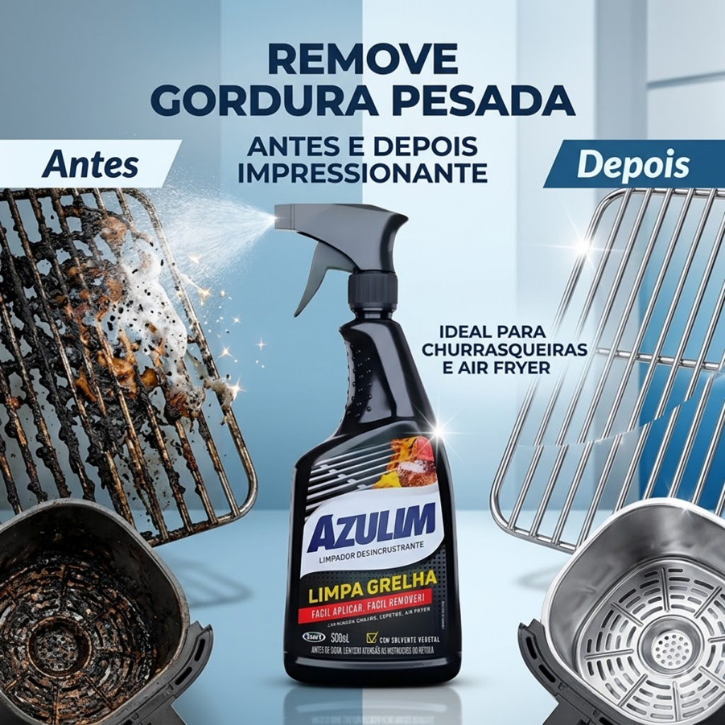 Desengordurante Azulim 500ml Limpa Grelha Churrasqueira Air Fryer Tira Gordura Pesada Limpeza Rápida