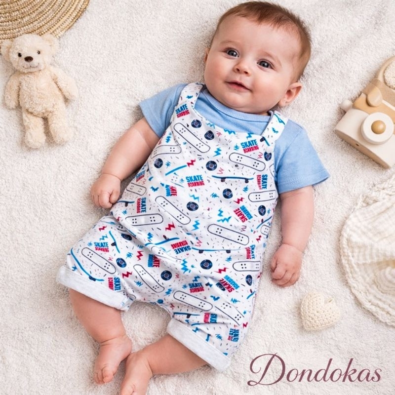Jardineira Bebe Menino Blusa Manga Curta Sortida Roupas de Bebê Menino Macacão