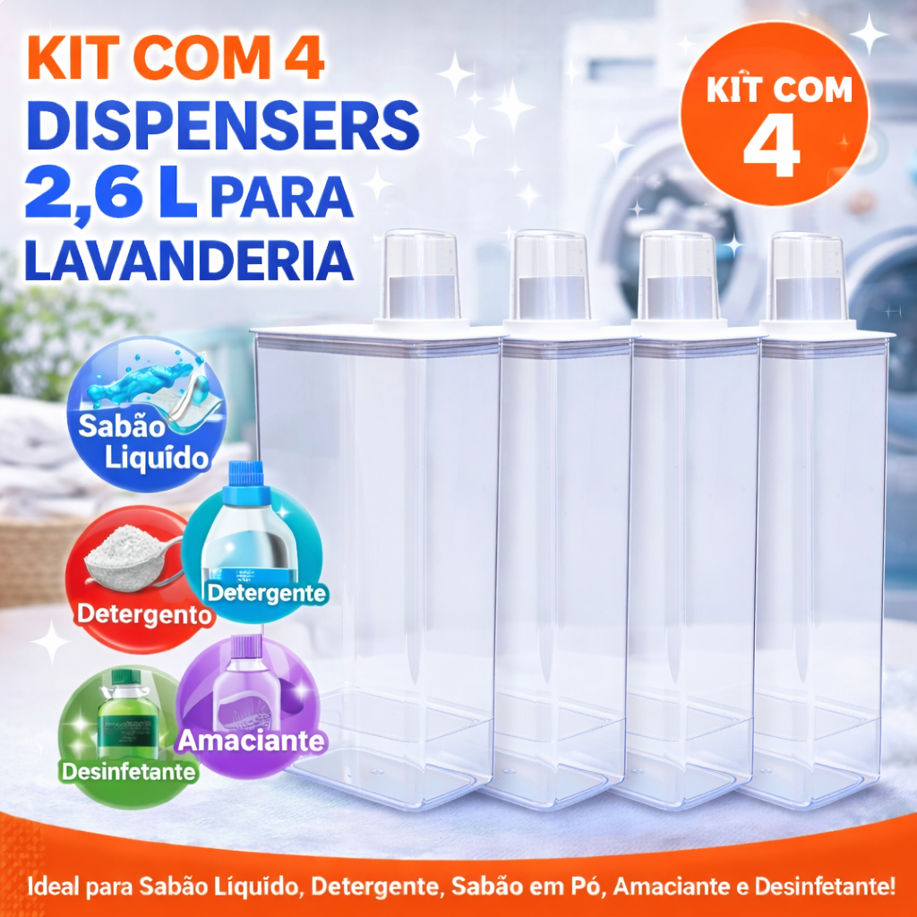 Dispenser Organizador Lavanderia Sabão Líquido Em Pó Amaciante Tira Manchas 1,3L 2,6L