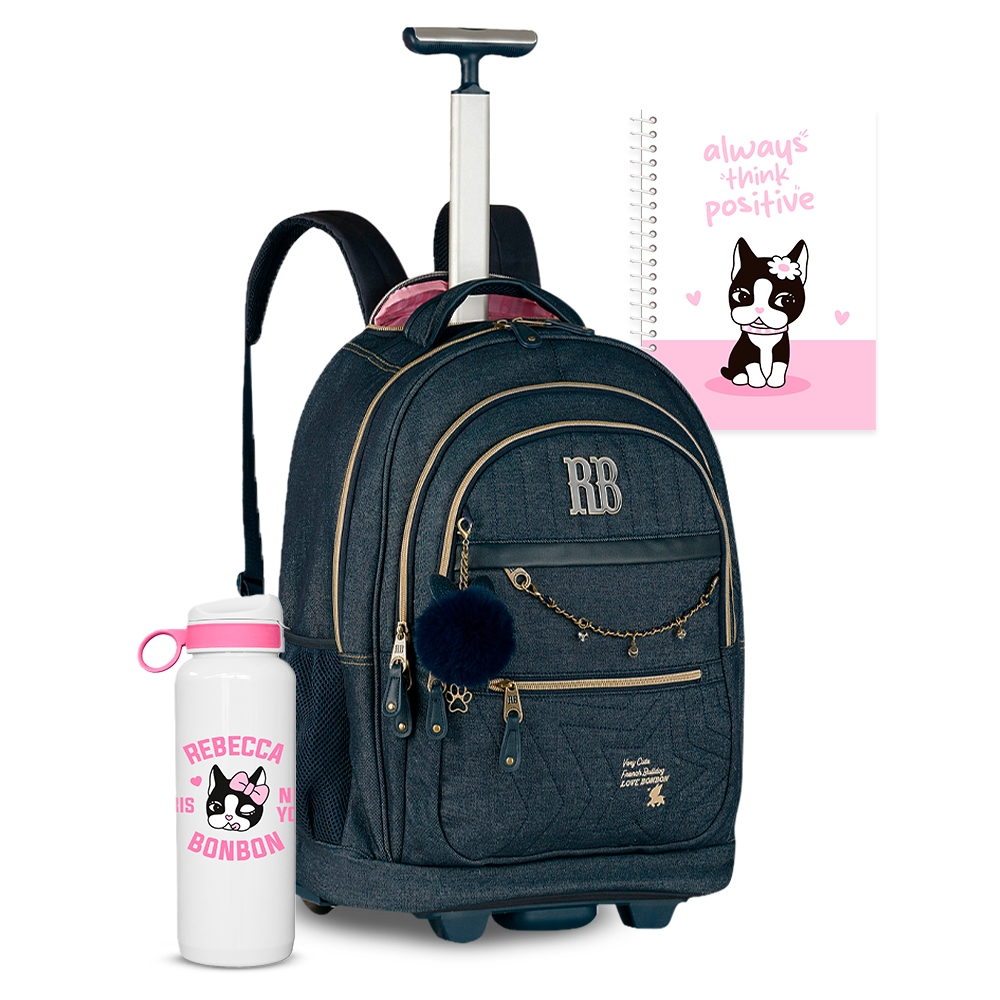 Mochila Carrinho Jeans Reforçada Rebecca Bonbon Espaçosa Juvenil RB Oficial